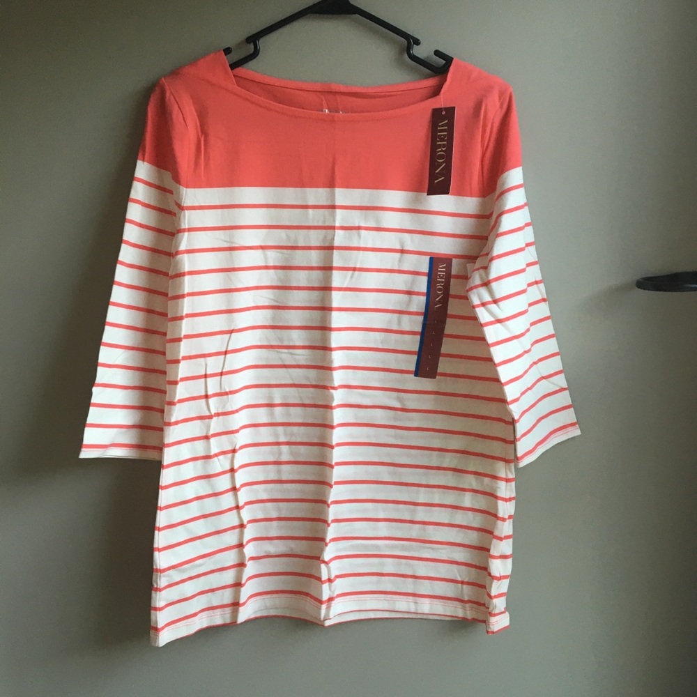 MERONA | new!! square neck 3/4 sleeve striped top